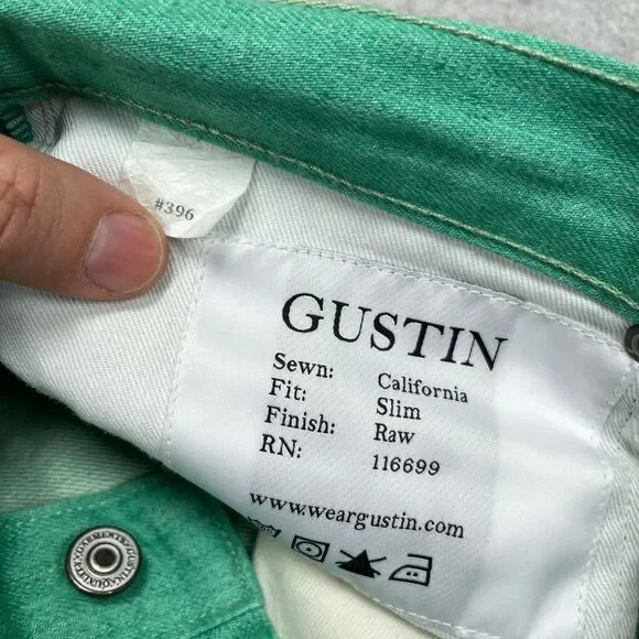 GUSTIN Selvedge Jeans Mens 31x32 Green Seafoam Stretch California Raw Japan 396 - Picture 14 of 15